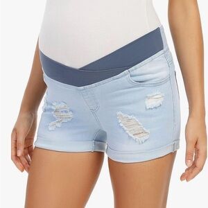 Women's Light Blue Maternity Denim Shorts